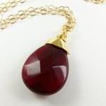 Ruby Red Quartz Gold Necklace Gem Stone Jewelry..