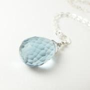 Light Blue Crystal Necklace Sterling Silver Jewelry Briolette Wire Wrapped