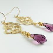 Amethyst Gold Earrings - Purple Jewelry - Amethyst Crystal Earrings - Gold Jewelry - Dangle Earrings