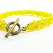 Bright Yellow Bracelet - Sunshine Yellow Jewelry - Lemon Yellow Jewelry - Brass Toggle Clasp