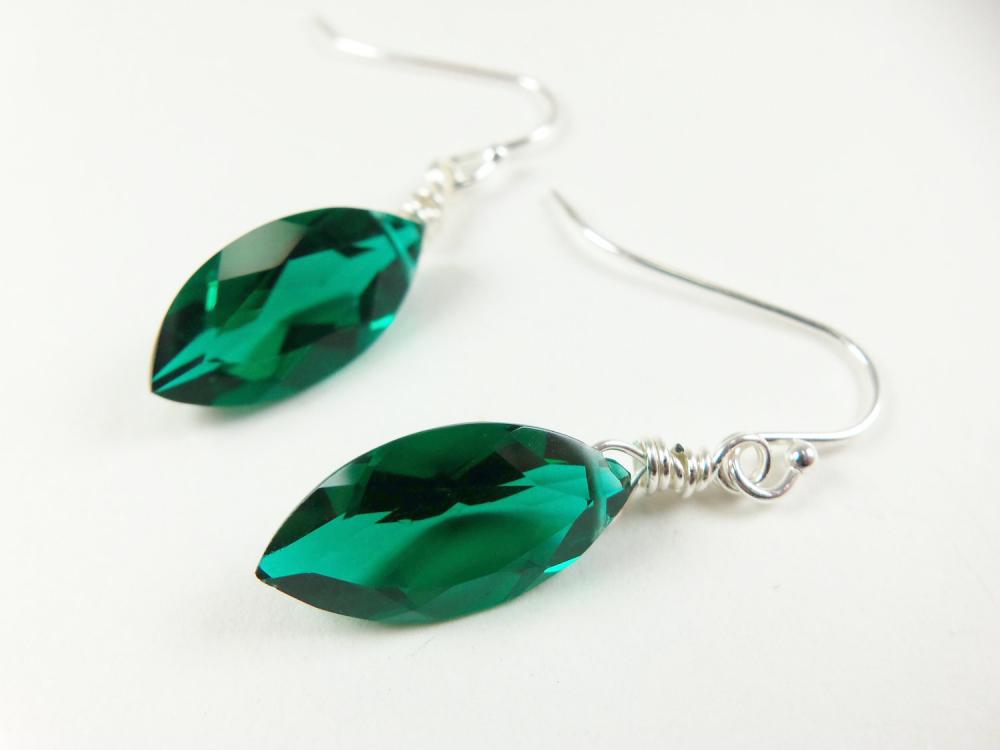 Emerald Quartz Marquis Earrings - Stone Earrings - Green Jewelry - Gemstone Jewelry - Sterling Silver