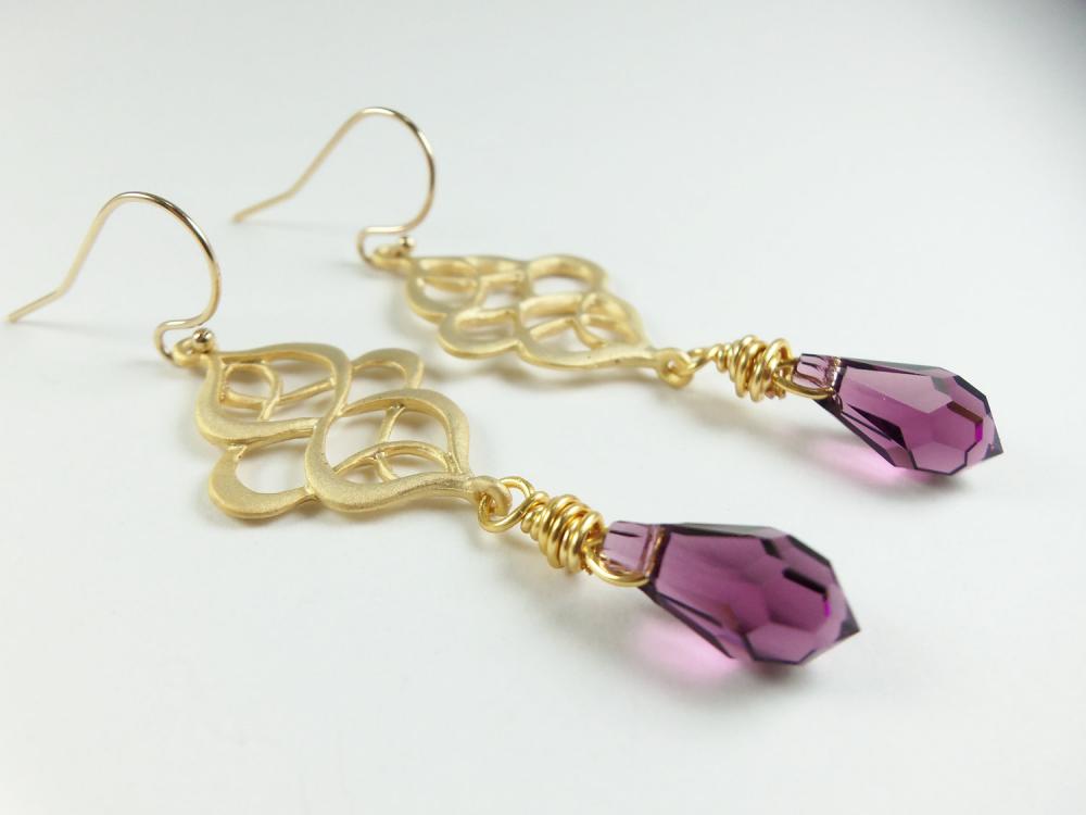 Amethyst Gold Earrings - Purple Jewelry - Amethyst Crystal Earrings - Gold Jewelry - Dangle Earrings