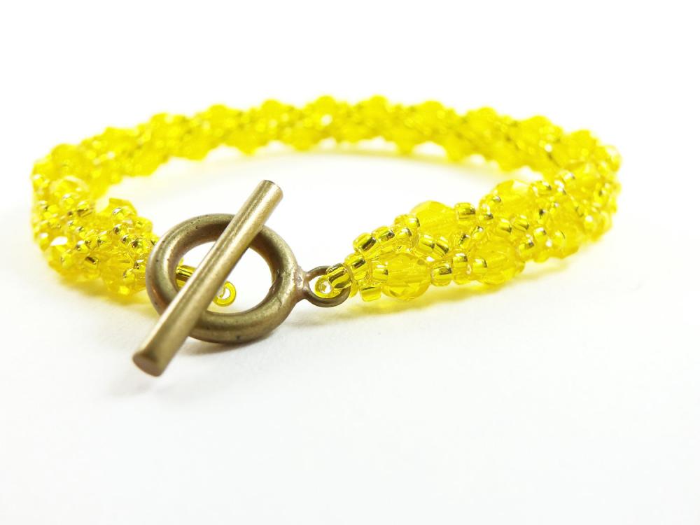 Bright Yellow Bracelet - Sunshine Yellow Jewelry - Lemon Yellow Jewelry - Brass Toggle Clasp