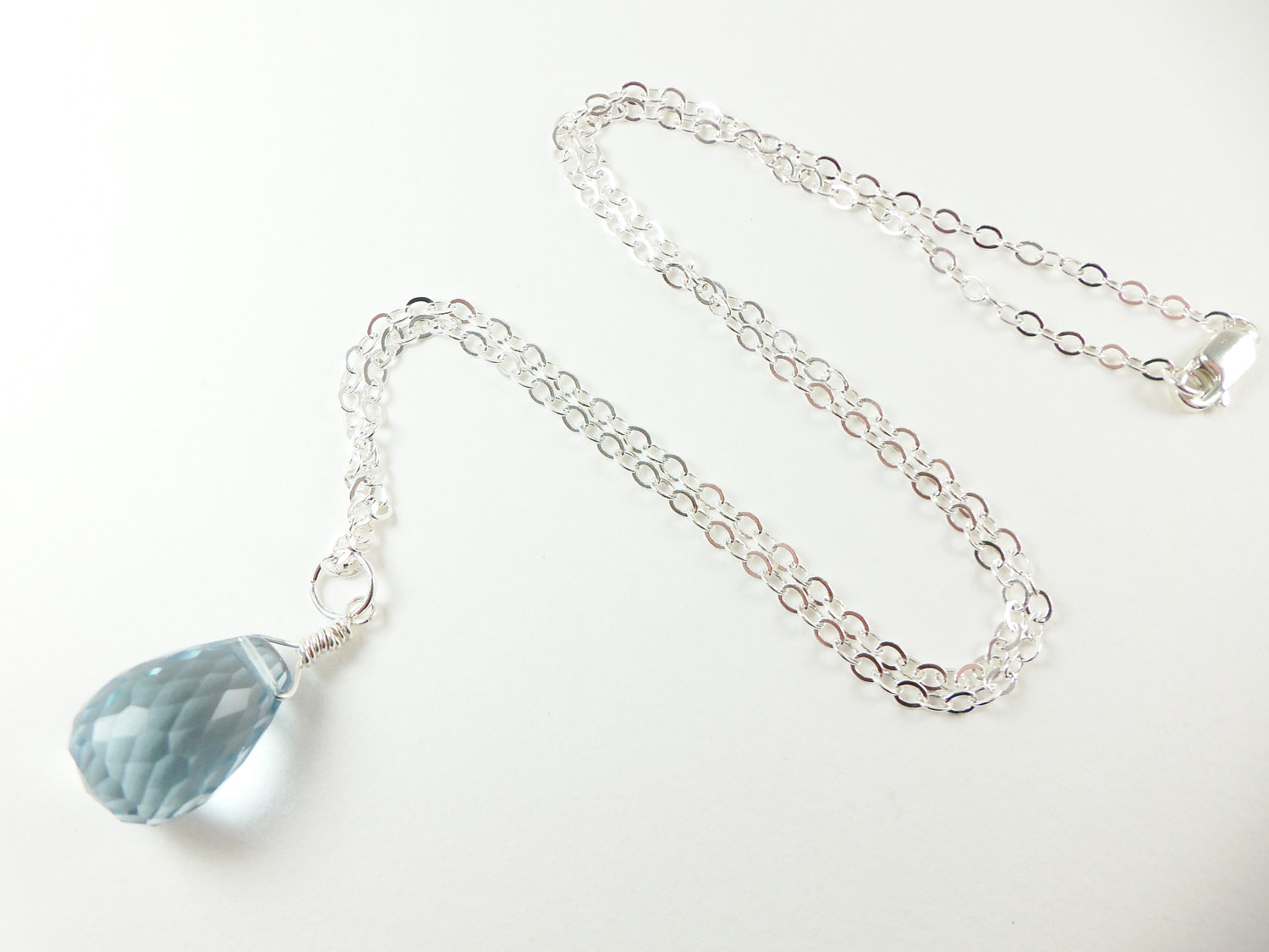Light Blue Crystal Necklace Sterling Silver Jewelry Briolette Wire ...