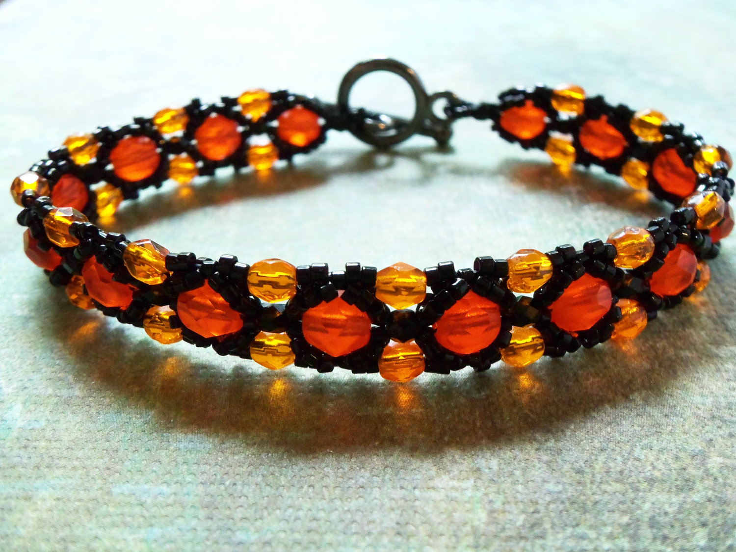 Halloween Bracelet Beaded Jewelry Orange Harvest Autumn Black And